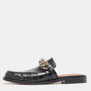 Givenchy Green Croc Embossed  Leather Chain-Link Accents Mules Size 40