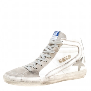 Golden Goose White Leather And Suede Slide High Top Sneakers Size 41