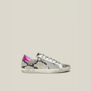 Golden Goose Deluxe Brand Animal Superstar Snake Print Pink Tab Leather Sneakers Size IT 35