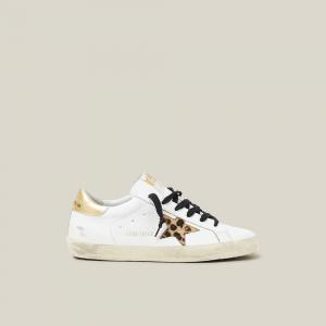 Golden Goose Deluxe Brand White White Metallic Tab Leopard Star Superstar Size IT 35