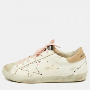 Golden Goose White/Beige Leather Superstar Sneakers Size 37