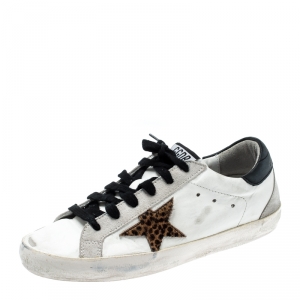  Golden Goose White Leather And Suede Superstar Lace Up Sneakers Size 39