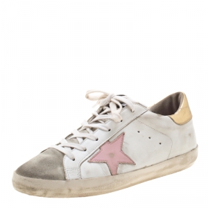 Golden Goose White Leather/Suede Superstar Lace Up Sneakers Size 39