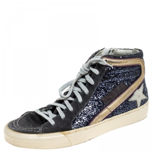 Golden Goose Grey Glitter And Suede High Top Sneakers Size 37