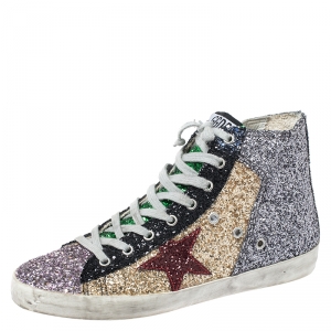 Golden Goose Multicolor Coarse Glitter And Suede High Top Sneakers Size 40