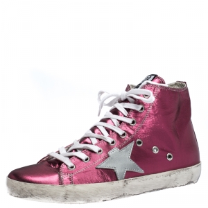 Golden Goose Pink Foil Fabric And Silver Star Leather Francy Sneaker Size 39