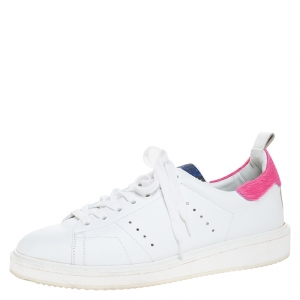 Golden Goose White/Pink Leather and Calfhair Trim Tennis Low Top Sneakers Size 39