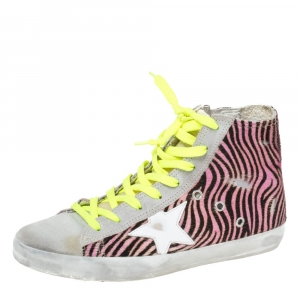 Golden Goose Multicolor Zebra Print Pony Hair And Suede Francy Sneakers Size 38