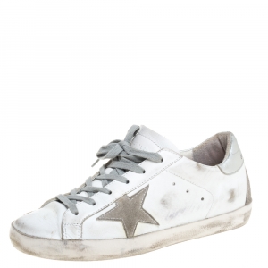 Pre Owned Golden Goose White/Silver Leather Hi Star Sneakers Size 38