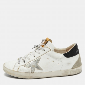 Pre Owned Golden Goose White Leather and Suede Low Top Sneakers Size 39