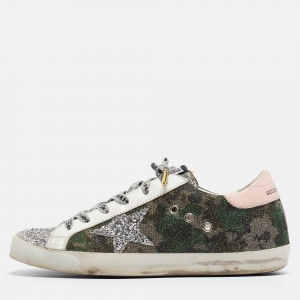 Pre Owned Golden Goose Multicolor Camo Lurex Fabric Superstar Sneakers Size 40