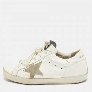 Pre Owned Golden Goose White Leather Superstar Sneakers  Size 37