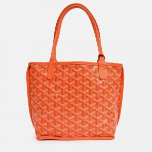 Pre Owned Goyard Orange Goyardine Mini Anjou Tote with Pouch