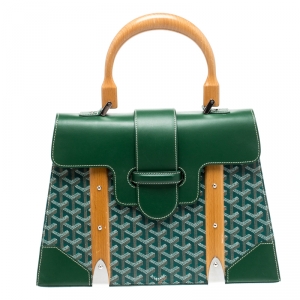 Goyard Green Coated Canvas and Leather MM Saigon Top Handle Bag