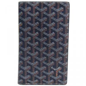 Goyard Navy Goyardine Coated Canvas Leather Long Wallet
