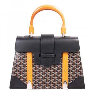 Goyard Black Coated Canvas and Leather MM Saigon Top Handle Bag