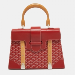 Goyard Red Goyardine Coated Canvas and Leather Saigon MM Top Handle Bag