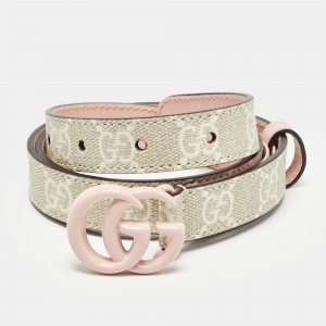 Gucci Pink/White GG Supreme Canvas and Leather GG Marmont Slim Belt 80CM