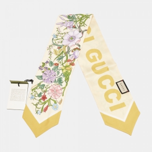 Pre Owned Gucci Multicolor Flora Printed Silk Maxi Bandeau Scarf