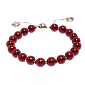 مملوكة مسبقًا سوار غوتشي قابل للضبط فضة خرزات خشبية أحمر