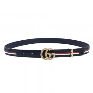 مملوكة مسبقًا Gucci Navy Blue Leather Torchon GG Belt 80CM