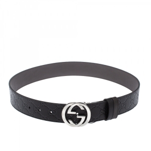 Pre Owned Gucci Black/Brown Guccissima Leather Interlocking G Buckle Belt 85CM