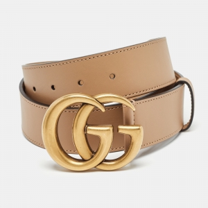 Pre Owned Gucci Beige Leather GG Marmont Buckle Belt 85CM
