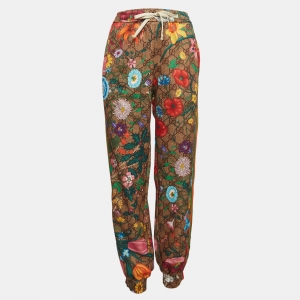 Pre Owned Gucci Multicolor Logo & Floral Print Jersey Sweatpants M