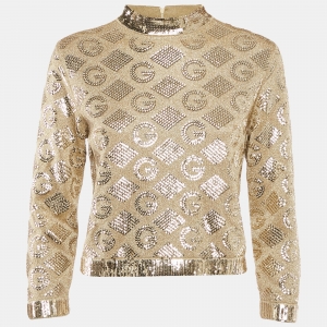 Gucci Gold Sequined Lurex Knit Long Sleeve Top M