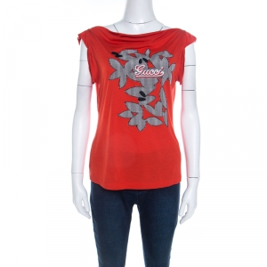 Gucci Red Cotton Applique Detail Vintage T-Shirt M 