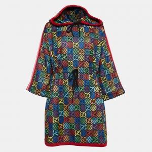 Pre Owned Gucci Black/Multicolor Printed Jersey Hoodie Dress L