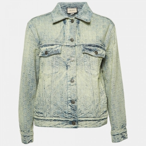 Pre Owned Gucci Black GG Jacquard Denim Jacket S