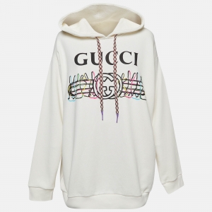 Pre Owned Gucci Off White Rabbit Logo Print Cotton Hoodie XL