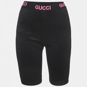 Gucci Black Logo Print Jersey Biker Shorts S