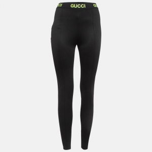 Pre Owned Gucci Black Contrast Print Jersey Leggings XS