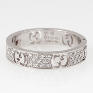 Gucci Stardust Diamond White Gold Thin Band Ring Size 53