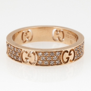 Gucci Stardust Diamond Yellow Gold Thin Band Ring Size 52