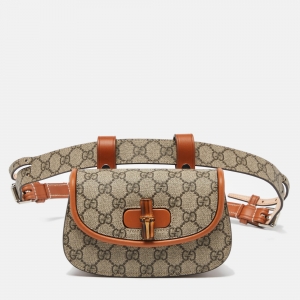 Gucci Beige/Tan GG Supreme Canvas and Leather Bamboo 1947 Belt Bag