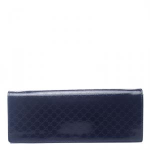 Pre Owned Gucci Blue Microguccissima Patent Leather Broadway Clutch