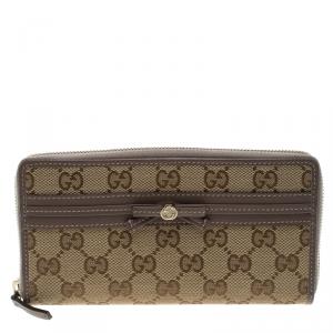 Gucci Lilac/Beige GG Canvas Ribbon Zip Around Wallet