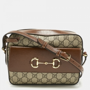 Gucci Beige/Brown GG Supreme Canvas and Leather Small Horsebit 1955 Camera Bag