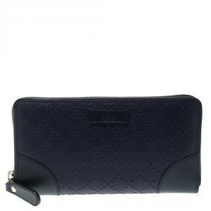 Gucci Navy Blue Diamante Leather Zip Around Wallet
