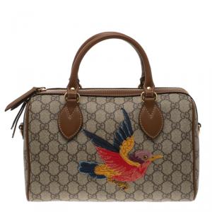 Pre Owned Gucci Beige/Brown GG Supreme Canvas Limited Edition Bird Boston Bag