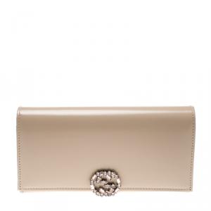 Gucci Beige Leather Crystals Jewel Embellished Wallet