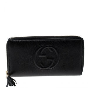 Gucci Black Leather Soho Zip Around Wallet