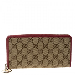 Gucci Beige/Red GG Canvas Zip Around Wallet