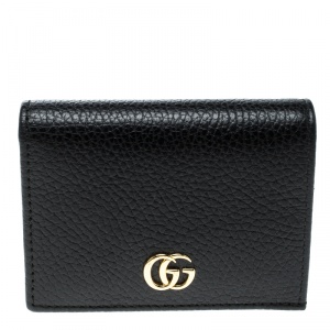 Gucci Black Leather GG Marmont Compact Folded Wallet
