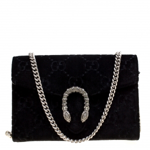 Gucci Black GG Velvet Mini Dionysus Wallet On Chain 