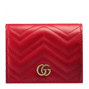 Gucci Red Quilted Leather GG Marmont Card Case