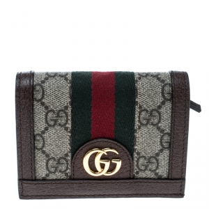Gucci Beige/Brown GG Supreme Canvas and Leather Ophidia Web Compact Wallet